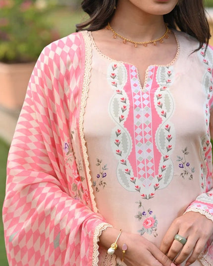 Embroidered Chanderi Suit Set - Viscose Top with Chanderi Dupatta