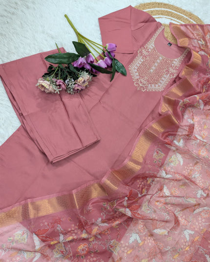 Pure Viscose Chanderi Kurta Set with Sequence Coding Embroidery Work