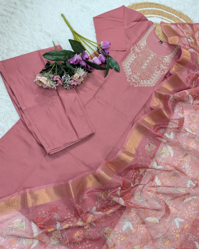 Pure Viscose Chanderi Kurta Set with Sequence Coding Embroidery Work