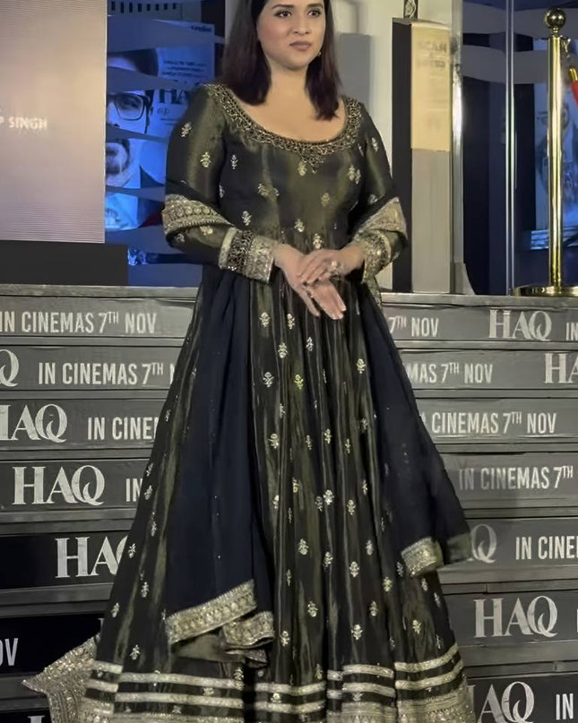 Premium Readymade Chinon Silk Anarkali Suit Set