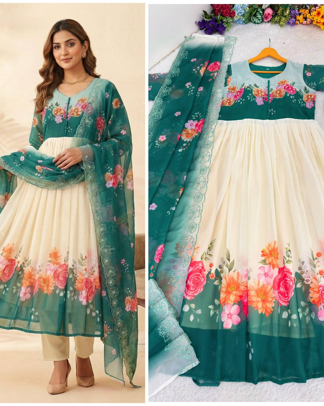 New Party Wear Faux Georgette Gown With Dupatta