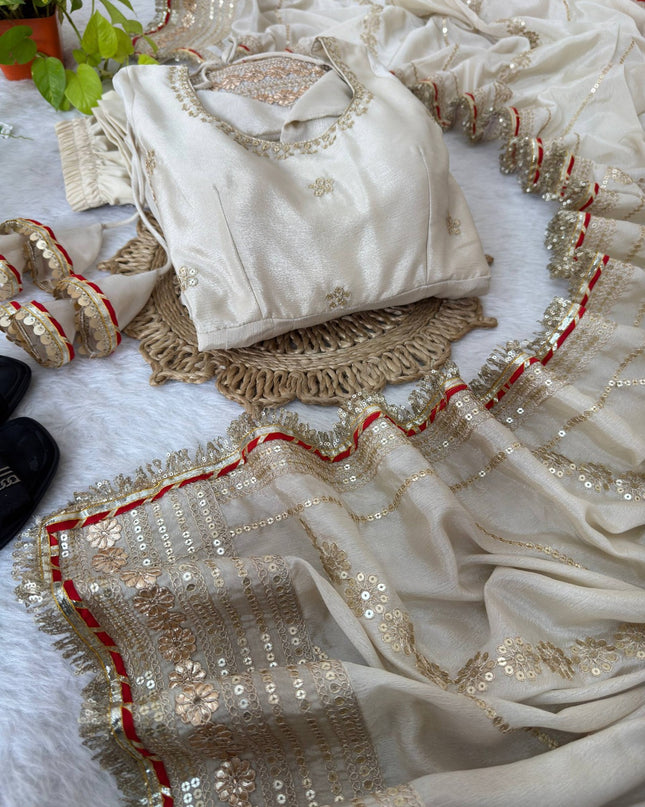 Chinon Silk Anarkali Gown With Sequence Embroidery & Dupatta