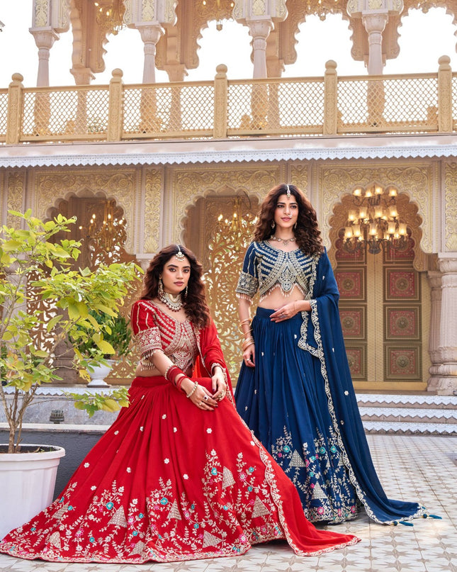 Pure Vichitra Embroidered Lehenga Choli | Heavy Cording Sequence & Thread Work