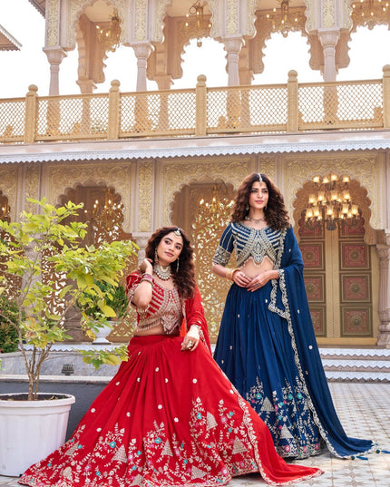 Pure Vichitra Embroidered Lehenga Choli | Heavy Cording Sequence & Thread Work