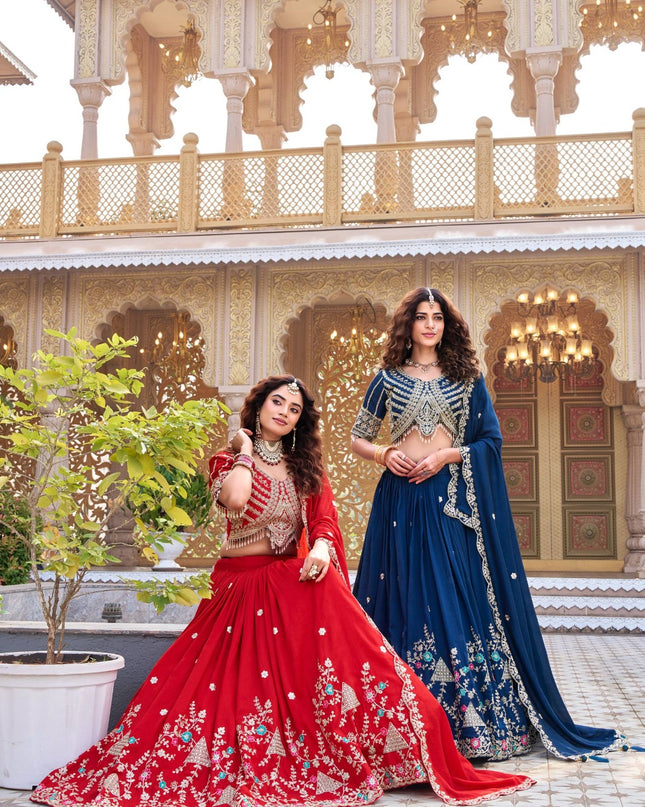 Pure Vichitra Embroidered Lehenga Choli | Heavy Cording Sequence & Thread Work