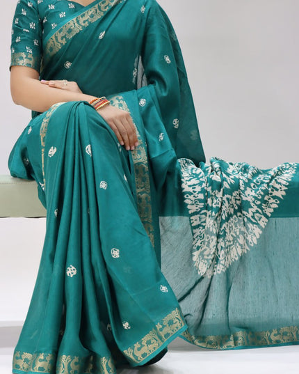 Elegant Luxurious Mull Silk Jacquard Saree with Shibori Print and Woven Border, Lightweight Drape