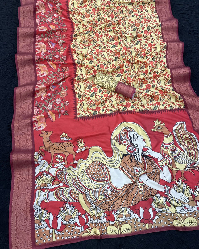 Premium Soft Dola Silk Saree with Printed Design and Elegant Weaving Border