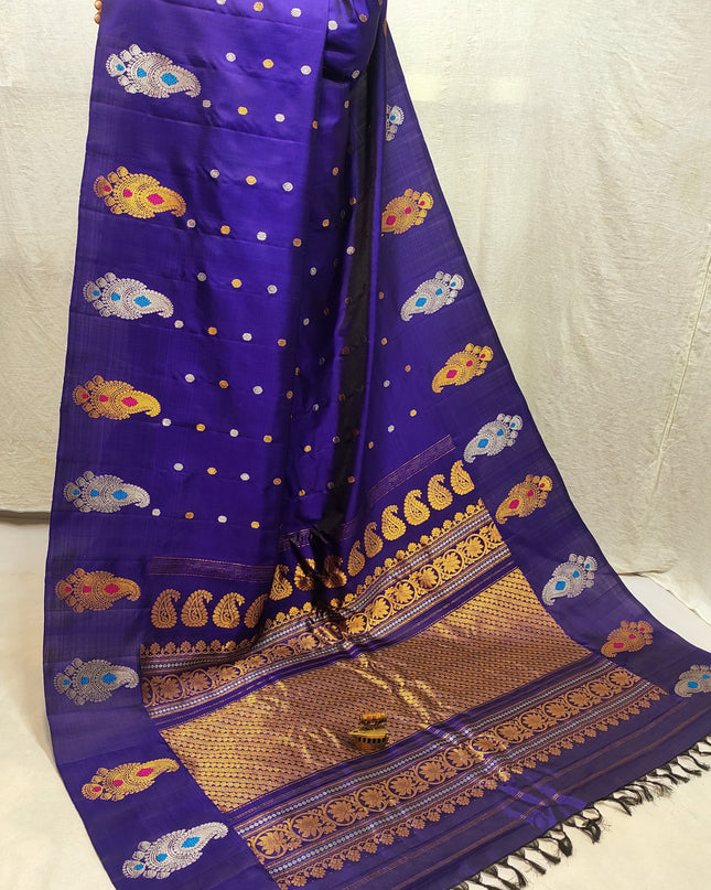 Premium Bridal Handmade Gadwal Paithani Pure Silk Saree with Fancy Pallu, All-Over Butta and Contrast Blouse