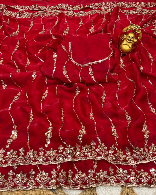 Affordable Luxury Soft Luxe Silk Gold Beads Work and Cutwork Border Saree With Heavy Worked Fancy Blouse Piece