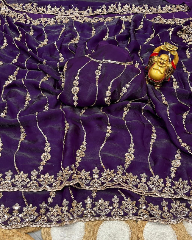 Affordable Luxury Soft Luxe Silk Gold Beads Work and Cutwork Border Saree With Heavy Worked Fancy Blouse Piece