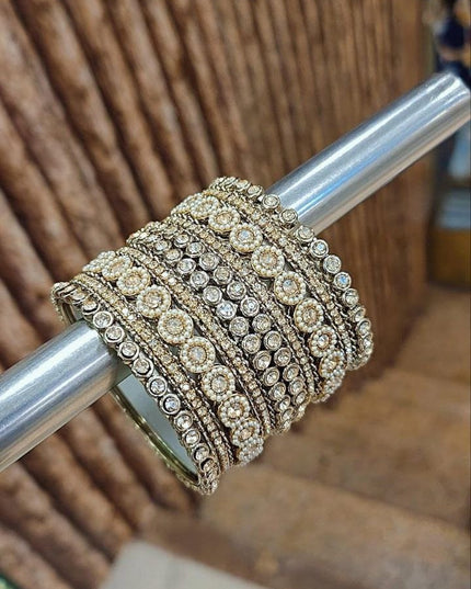 Artisanal Stone Set Bangles with Kundan Work Handcrafted Festive and Wedding Jewelry