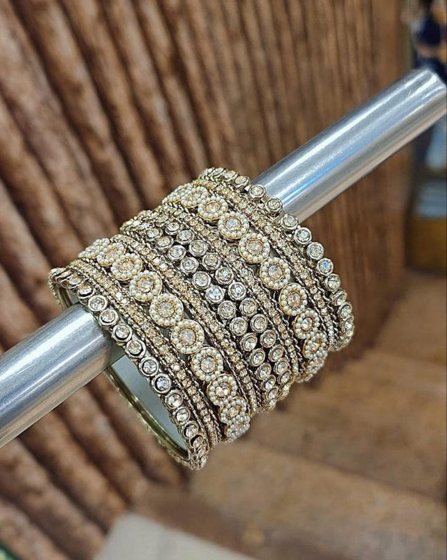 Artisanal Stone Set Bangles with Kundan Work Handcrafted Festive and Wedding Jewelry