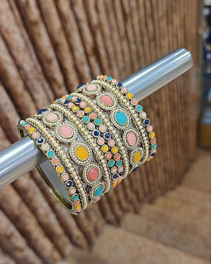 Artisanal Stone Set Bangles with Kundan Work Handcrafted Festive and Wedding Jewelry