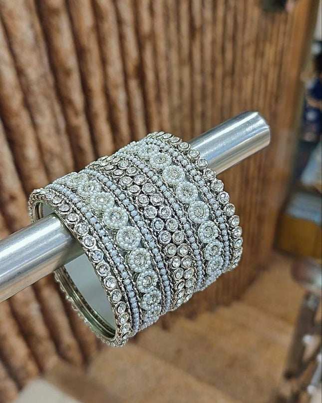 Artisanal Stone Set Bangles with Kundan Work Handcrafted Festive and Wedding Jewelry