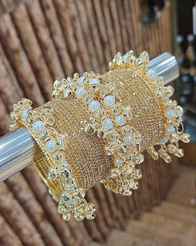 Designer Ghungroo Moti Bangles Set with Stone Embellishment for Festive Occasions