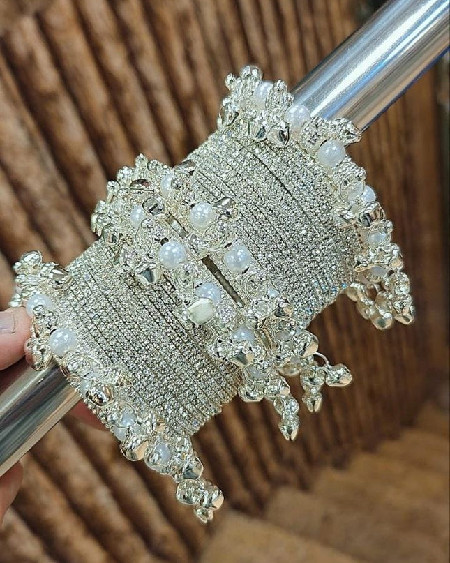Designer Ghungroo Moti Bangles Set with Stone Embellishment for Festive Occasions