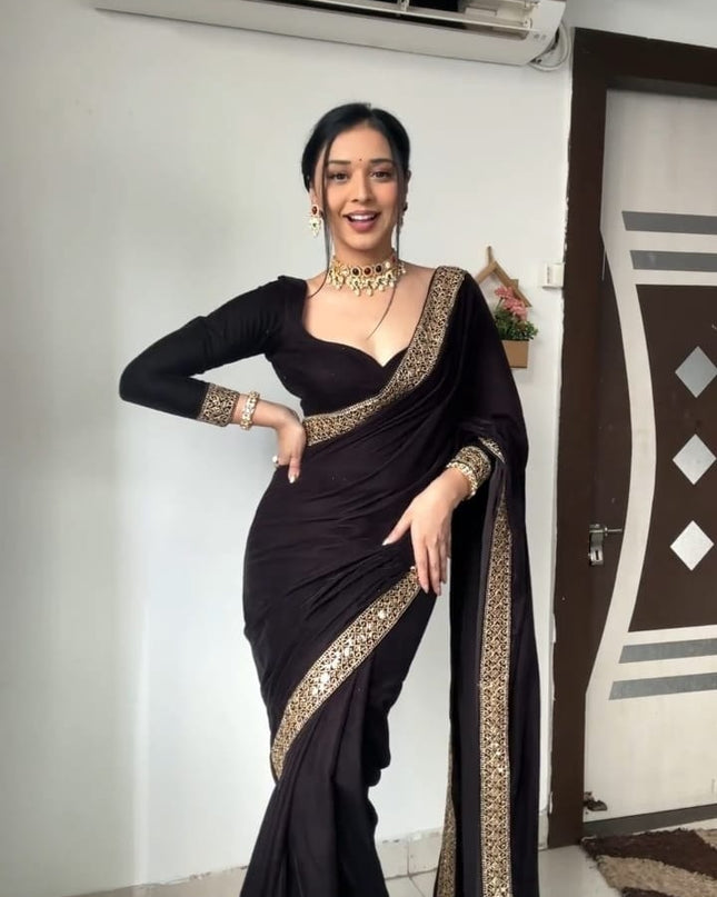 Premium 9000 Velvet Saree with Heavy Lace Border | Ready to Wear