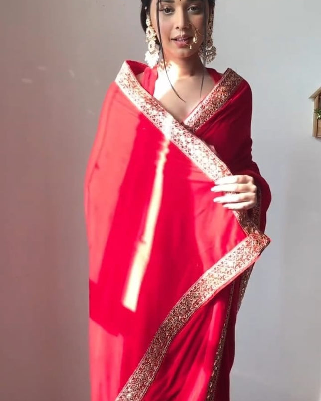 Premium 9000 Velvet Saree with Heavy Lace Border | Ready to Wear