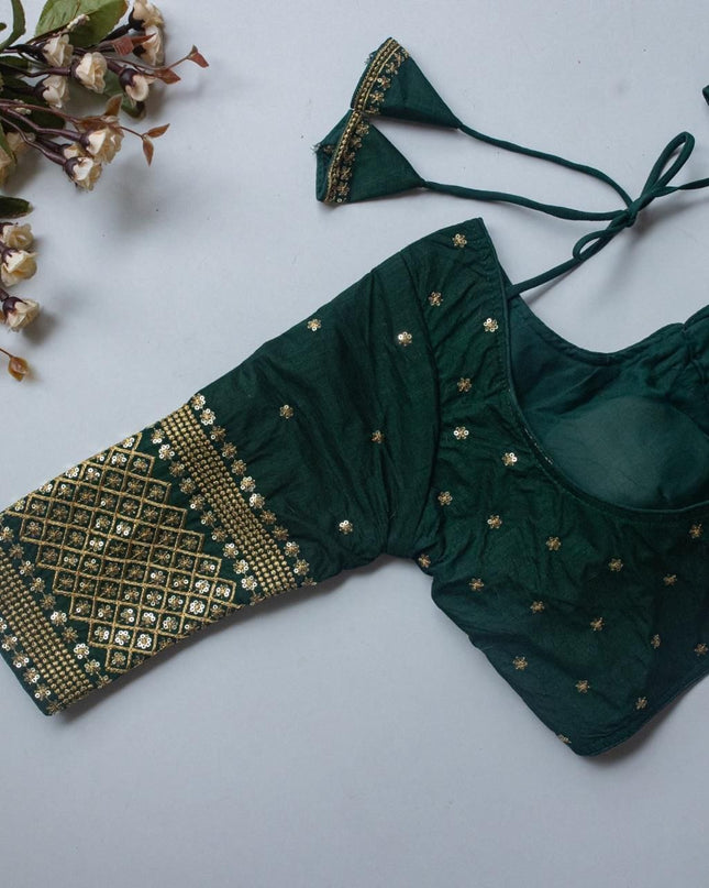 Vichitra Silk Readymade Blouse with Zari Sequin Embroidery | V-Neck