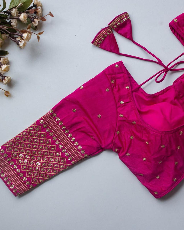 Vichitra Silk Readymade Blouse with Zari Sequin Embroidery | V-Neck