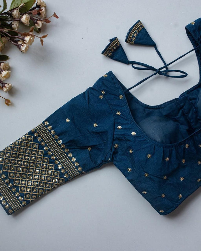 Vichitra Silk Readymade Blouse with Zari Sequin Embroidery | V-Neck