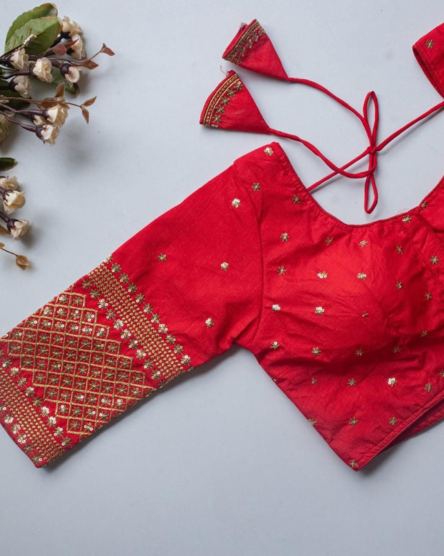 Vichitra Silk Readymade Blouse with Zari Sequin Embroidery | V-Neck