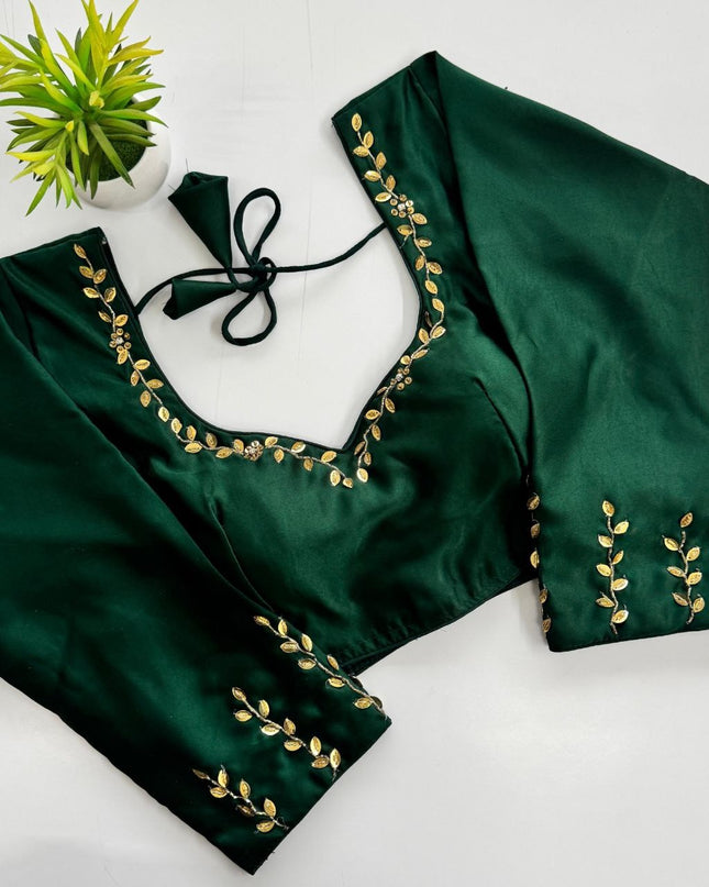 Designer Kimora Silk Blouse with Golden Sequin Handwork | Ready to Wear