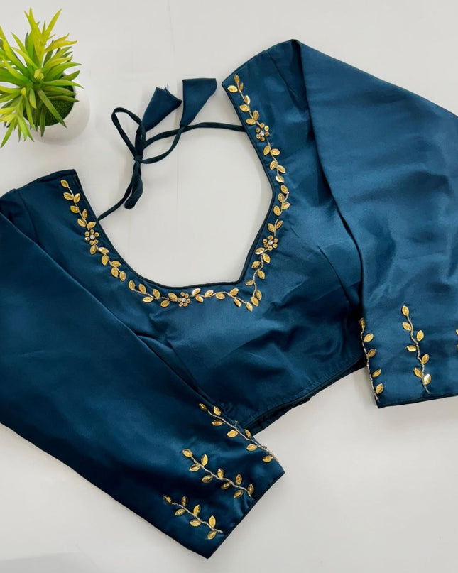 Designer Kimora Silk Blouse with Golden Sequin Handwork | Ready to Wear