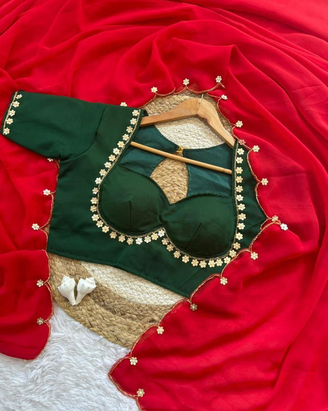 esigner Readymade Blouse with Khatali Handwork & Moti | Size 38