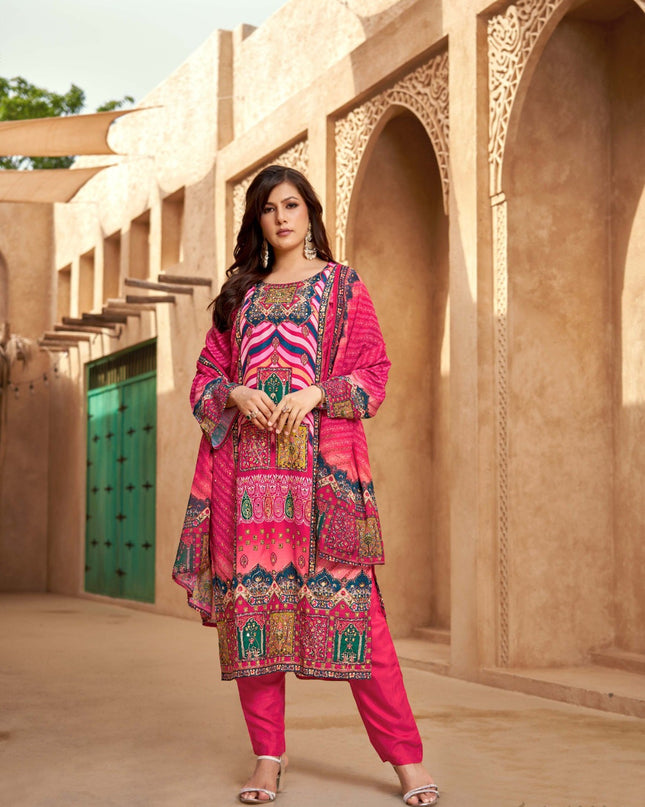 Pure Muslin Kurti Set with Aari Handwork & Mirror Work | 3-Piece