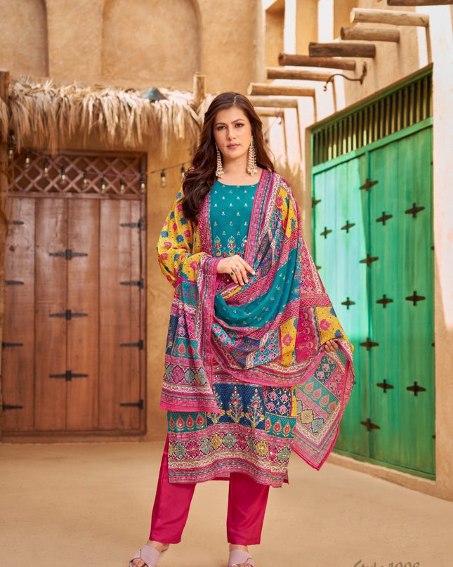 Pure Muslin Kurti Set with Aari Handwork & Mirror Work | 3-Piece