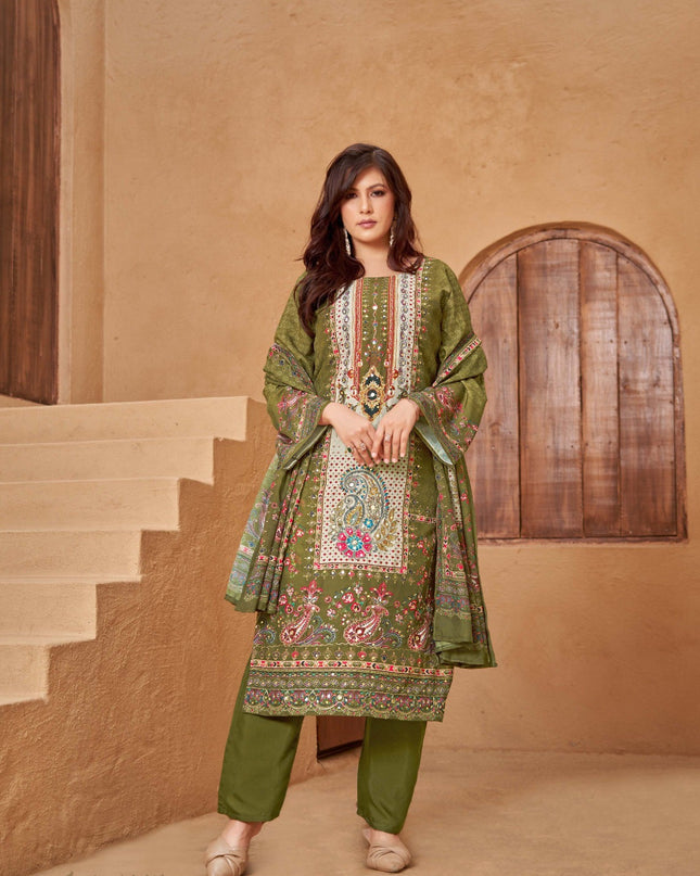 Pure Muslin Kurti Set with Aari Handwork & Mirror Work | 3-Piece