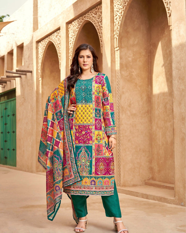 Pure Muslin Kurti Set with Aari Handwork & Mirror Work | 3-Piece