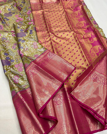 Affordable Luxury Kanchipuram Soft Silk Bridal 4 Cards Tissue Silk Saree