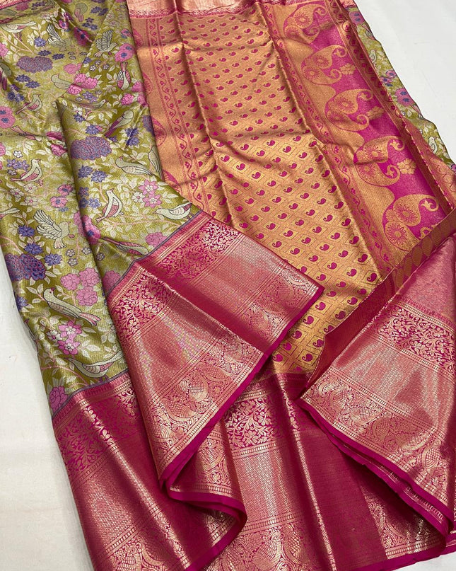 Affordable Luxury Kanchipuram Soft Silk Bridal 4 Cards Tissue Silk Saree