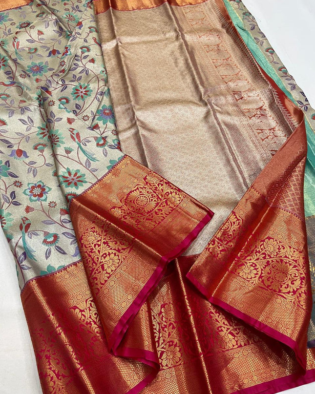 Affordable Luxury Kanchipuram Soft Silk Bridal 4 Cards Tissue Silk Saree