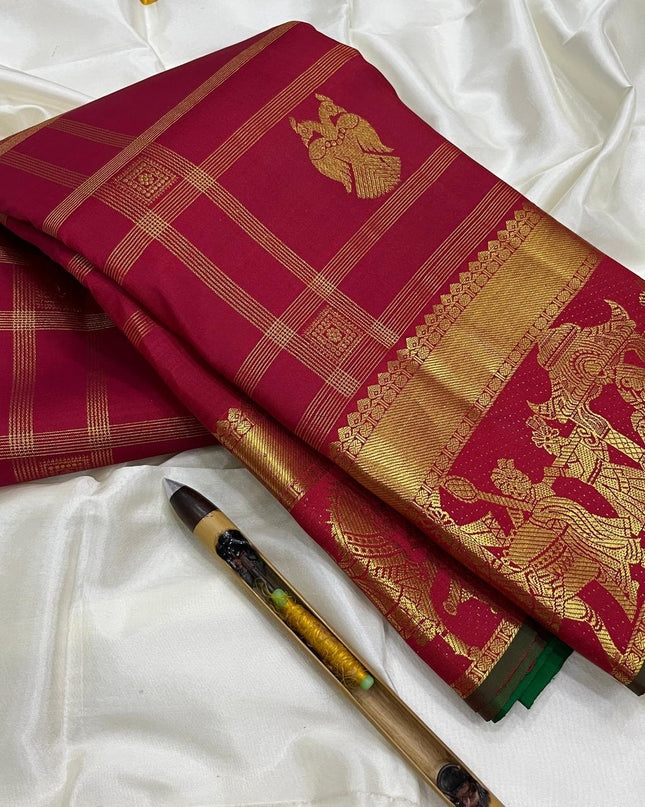 Kanchipuram Handloom Pure Silk Unique Butta Saree