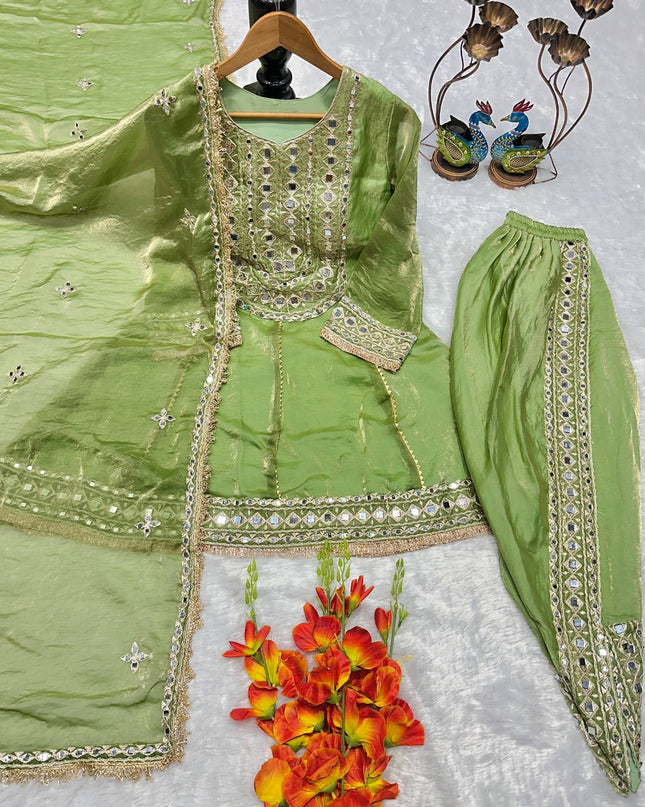 Designer Party Wear Dhoti Suit Set with Mirror Work - Heavy Frendy Silk