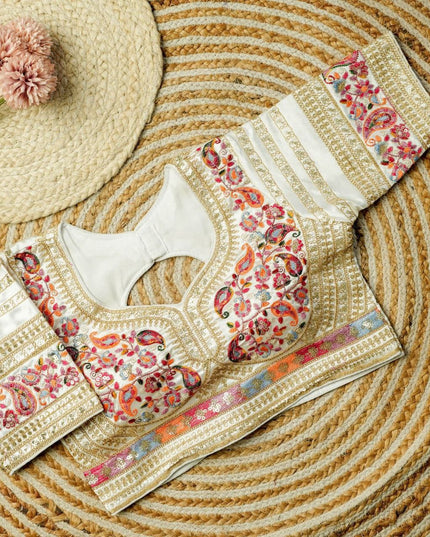 Beautiful Multi Work Elichi Silk Sequence Ready To wear Blouse