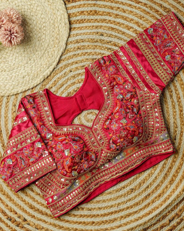 Beautiful Multi Work Elichi Silk Sequence Ready To wear Blouse