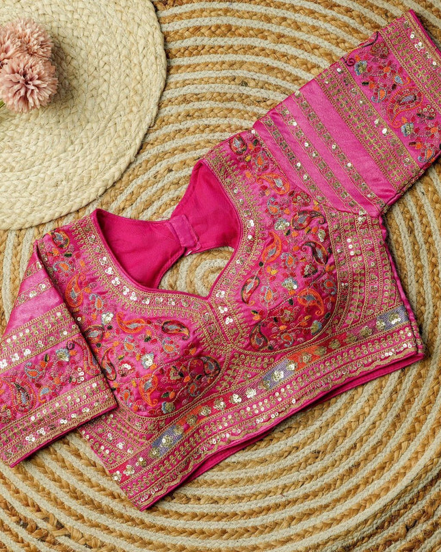 Beautiful Multi Work Elichi Silk Sequence Ready To wear Blouse