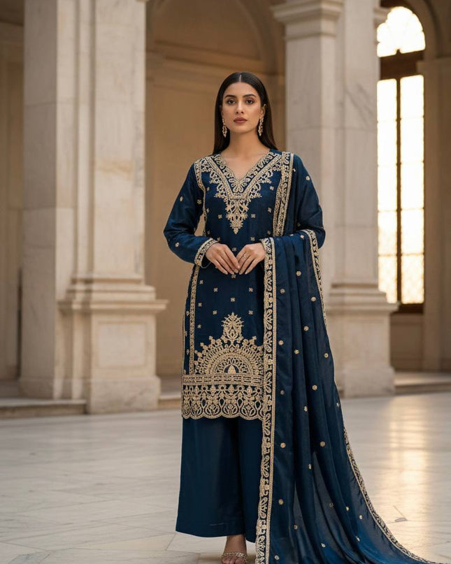 Jimmy Choo Suit Set with Cording & Sequence Embroidery | Palazzo & Dupatta