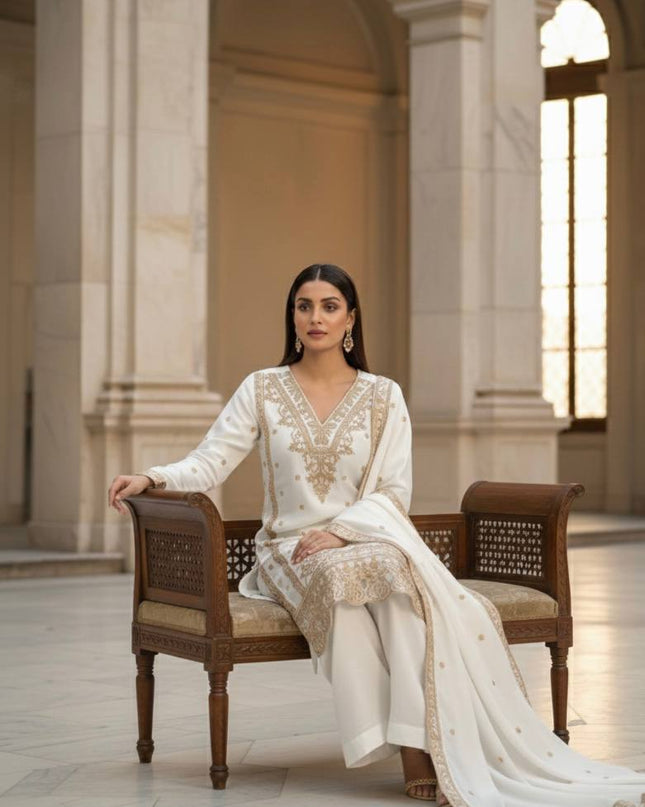Jimmy Choo Suit Set with Cording & Sequence Embroidery | Palazzo & Dupatta