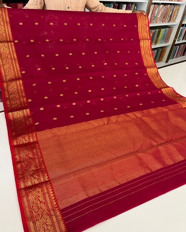 Pure Chanderi Katan Silk Saree with Golden Zari Weave and Nakshi Border