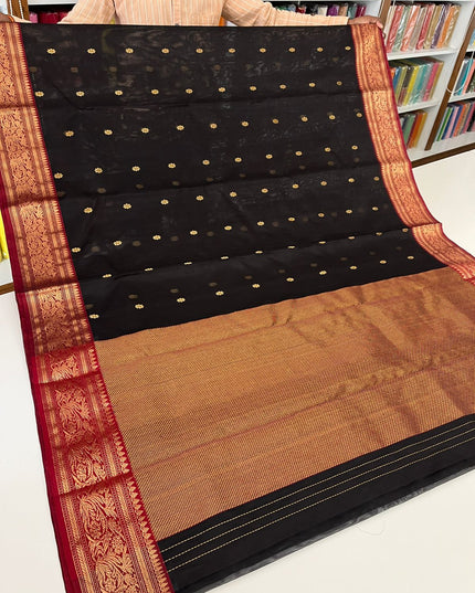 Pure Chanderi Katan Silk Saree with Golden Zari Weave and Nakshi Border