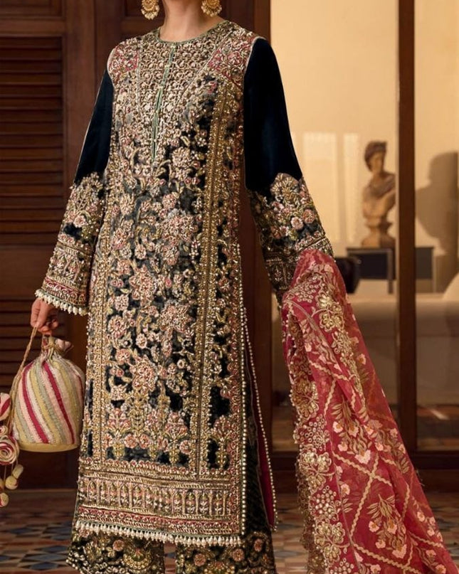 Black Designer Heavy Georgette Embroidered Salwar Suit with Hand Moti & Mirror Work