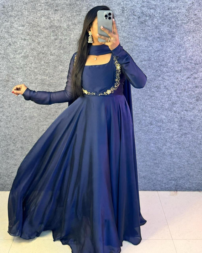 Premium Rangoli Silk Gown with Handwork Overcoat | 3-in-1 Party Wear Set