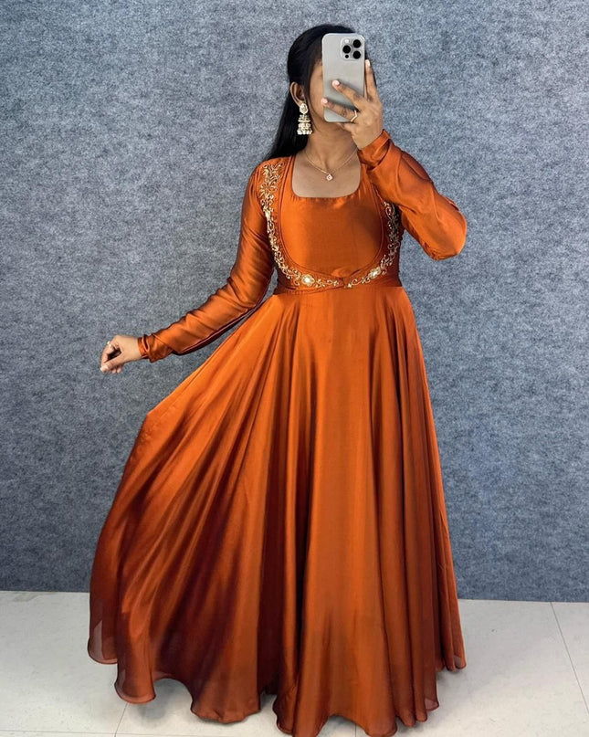 Premium Rangoli Silk Gown with Handwork Overcoat | 3-in-1 Party Wear Set