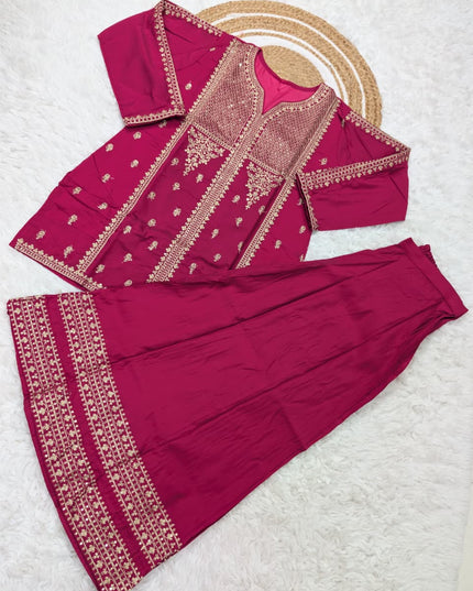 Pure Viscose Chanderi Silk Kurta Set with Embroidery Sequence Work