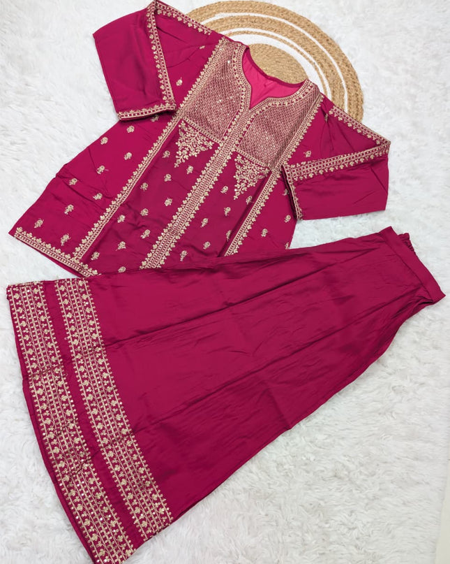 Pure Viscose Chanderi Silk Kurta Set with Embroidery Sequence Work